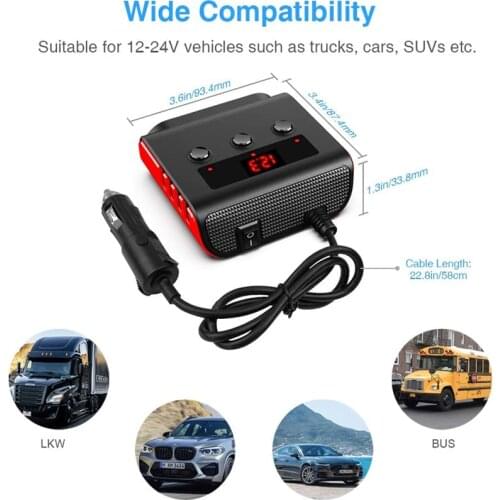 3.1A 100W USB Car Charger Cigarete Lighter Spliter Socket Suitable for 12V-24V Vehicle Auto Charge Filtter Electric Plug Adapter