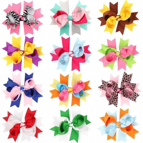 5inch 12cm leopard zebra solid grosgrain ribbon forked tail bows with clip 12 colors
