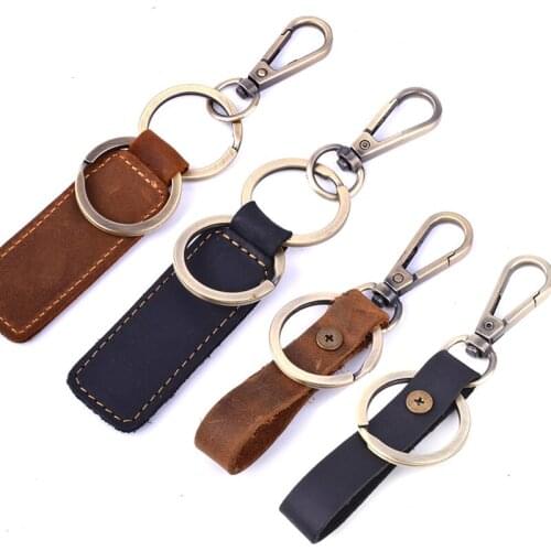Vintage Genuine Leather + Copper Car Key Case Holder Ring Men Womens Key Chain Wallet Keychain Housekeeper Organizer Cover
