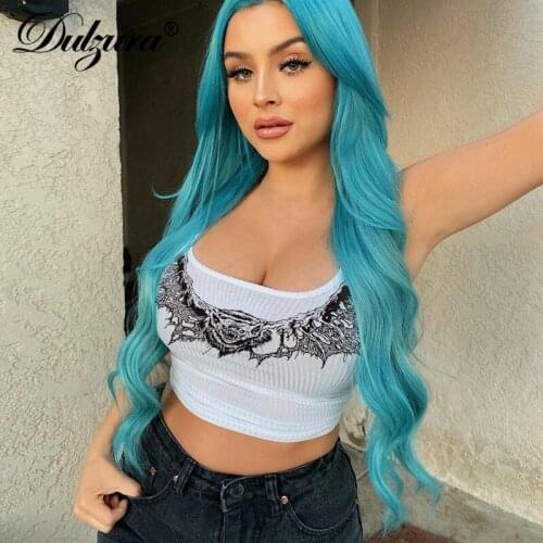 Dulzura bat print knitted striped women crop top tanks bodycon sexy 2020 summer festival clothing streetwear gothic club party