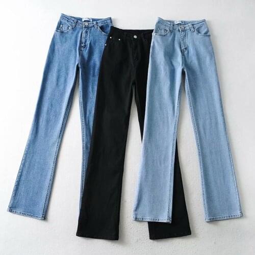 Vintage jeans woman high waist pants vintage small flare jeans black denim pants korean bell bottom jeans blue trousers cute