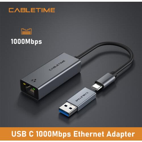 CABLETIME USB Ethernet Adapter Type C to LAN 1000Mbps for Macbook iPad Pro USB C Devices Network Card N405