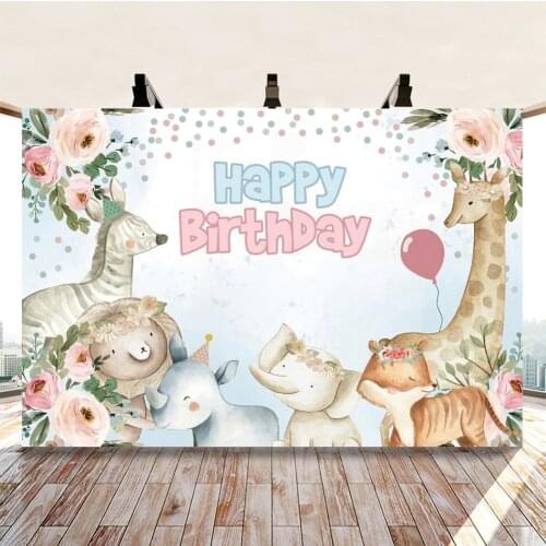 Kids 1st Birthday Party Forest and Grassland Animals Backdrops Photos Background Decorations for Photography Props