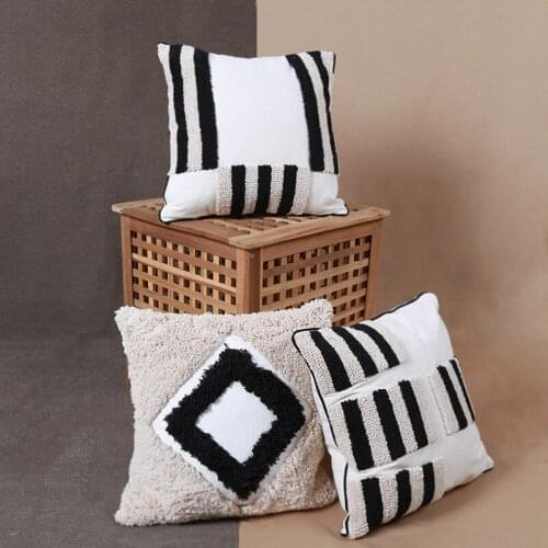 Geomeotric cushion cover 45x45cm Black White pillow cover Tufted Geometric for Netural Home decoration Living Room Bedroom Chair