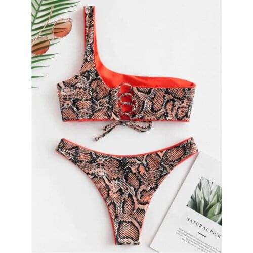 #H30 Womens Bikini Set Two Piece Print Sexy Split Single Shoulder Swimsuit Women Bikinis 2020 Swimwear Beachwear Biquinis
