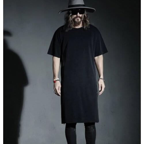 Korean fashion fashion fashion fashion mens medium-long short-sleeved t-shirt stage mens t-large summer mens bottom long t