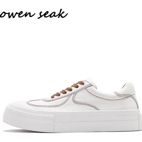 Owen Seak Men Casual Shoes Cow Leather Luxury Trainers Height Increasing Autumn Flats Lace-Up Shoes Spring Black White Sneakers