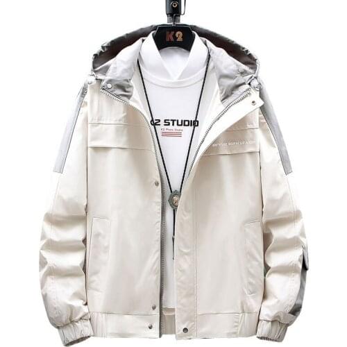 Spring Autumn Mens Hooded Jacket Slender Solid Color Stitching and Long Sleeve Zipper Decoration Jacket Mens ClothingTops