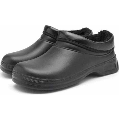 Man Woman Non-slip Chef Shoes Waterproof Winter Cotton Slippers Warm Kitchen Working Shoes Black Men Shoes Fur Lined Cook Shoes