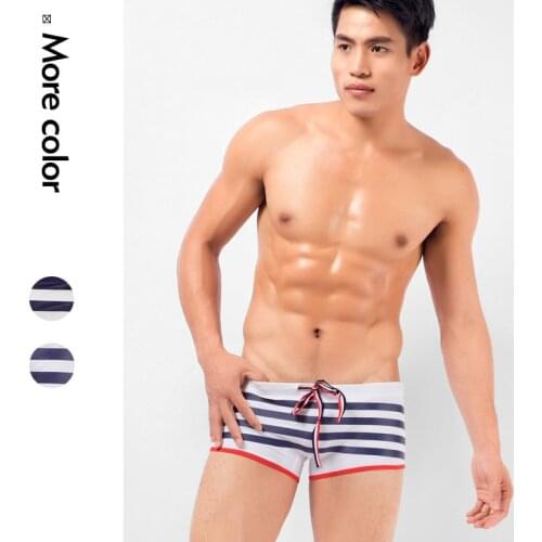 Mens Swim Trunks Boxer Striped Swimming Shorts Swimsuit maillot de bain New Male Swimwear Surf Shorts Elasticity Sport Shorts
