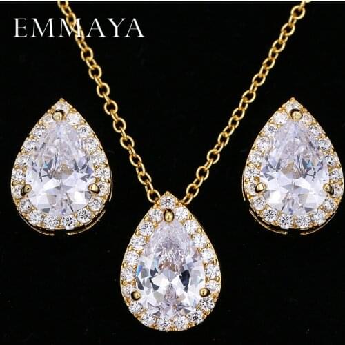 EMMAYA Gold Jewelry Sets Water Drop Cubic Zirconia CZ Stone Fashion Women Cheap Earrings Necklaces