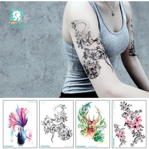 1Sheets Large Arm Tattoo Sticker Tiger Lion Snake Deer Fish Body Temporary Fake Tattoo For Men Women Waterproof Cool Taty