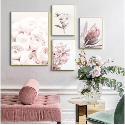 Flowers Wall Art Peony Posters Floral Art Print Protea Rose Canvas Painting Scandinavian Living Bedroom Room Decoration Pictures