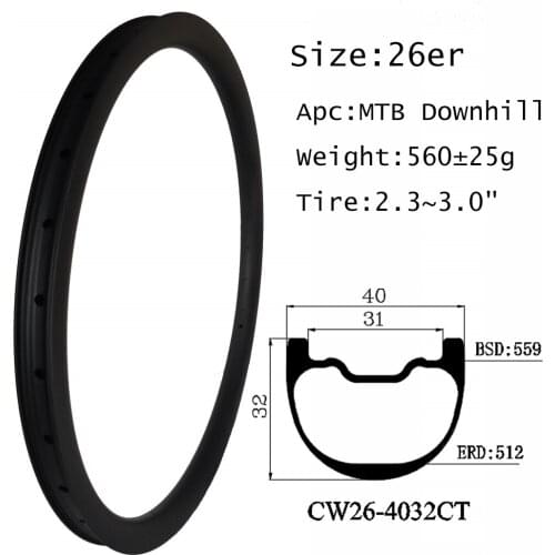 OEM carbon bike 26er bicycle MTB rim 40X32mm mountain clincher tubeless DH version strong design downhill flyweight En standard