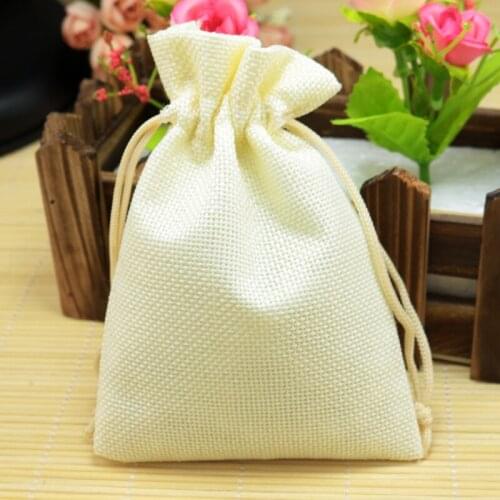 Wholesale 100pcs/lot custom Jute bags and linen storage bag small candy bracelet jewelry packaging bags 10cm*14cm Beige Color