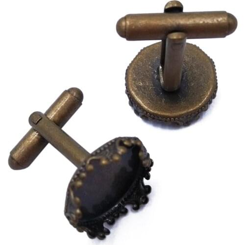Wholesale Antique Bronze Round Cufflinks Blanks Bezel Setting Cuff Links Match 15mm Cabochons CL049