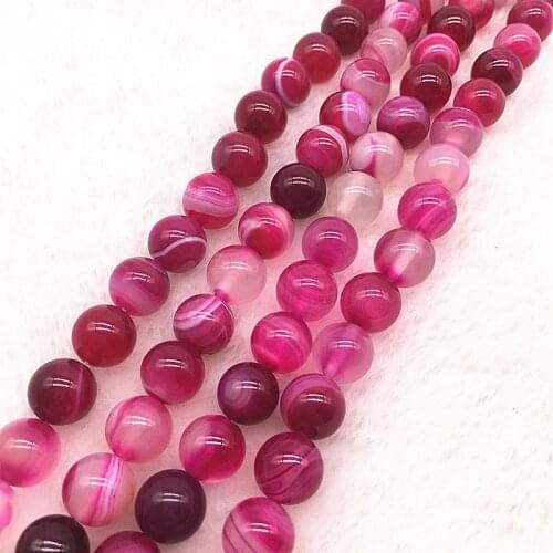 Wholesale 6/8/10mm Natural Stone Bead Stripe Onyx rose red Agat Loose Stone Beads For Making Bracelet DIY #34