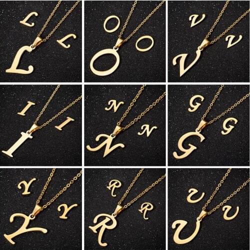 Hfarich Letter L O V E Pendants Necklaces Women Classic A To Z Stainless Steel Choker Necklace For Kids Small Gift