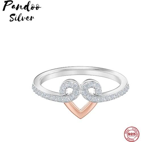 PANDOO Fashion Charm Pure 925 Silver Original 1:1 Copy, Playful Love Style Fashion Wild Ring Ring Female Luxury Jewelry Gifts