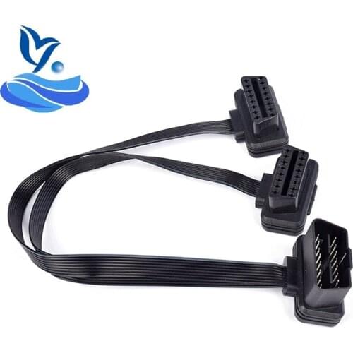 Flat+Thin OBDII 16pin Extension Dual Connector Y Splitter OBD OBD2 16PIN Male to Female Connection Flat+Thin as Noodle ELM327