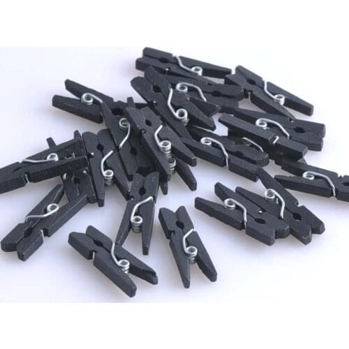 50pcs Black Wooden Clothespin Clips Office Party Decoration Accessories Photo Hanging Pegs 26mm x7.5mm DIY MT0642