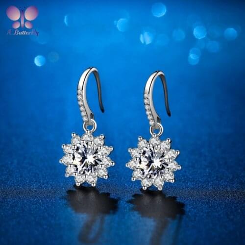A Butterfly 925 Sterling Silver Moissanite Halo Earrings Sun Flower 0.5 1.0 CT Round Cut Very Shiny Wedding Jewelry Fashion Gift