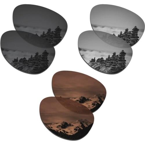 SmartVLT 3 Pairs Polarized Sunglasses Replacement Lenses for Oakley Elmont M Stealth Black & Silver Titanium & Amber Brown