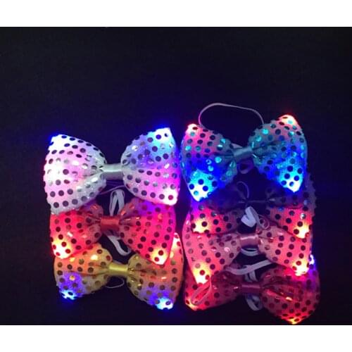 Led Clothes Led Party Luminous Bow Tie Holiday Light Up Flashing Sequin Adjustable Button Battery Dancing Stage Glowing In Dark