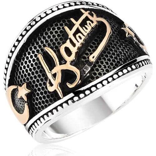 Tevuli 925 Sterling Silver Kemal Ataturk Signed Men 'S Ring