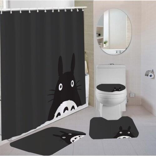 Totoro Shower Curtains Sets Anime Cartoon Carpet Toilet 3D Print Bathroom Mat The Film Movie Kids Shower Curtain