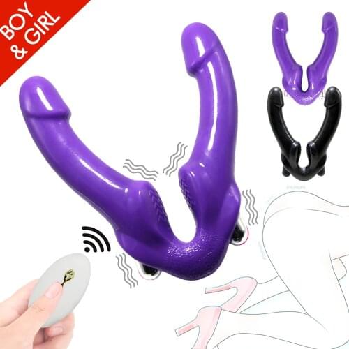 Strapless Strap on Realistic Dildo Vibrator Massager Lesbian Double Side Massager G-Spot Stimulate Clitoris Sex Toys for Couple