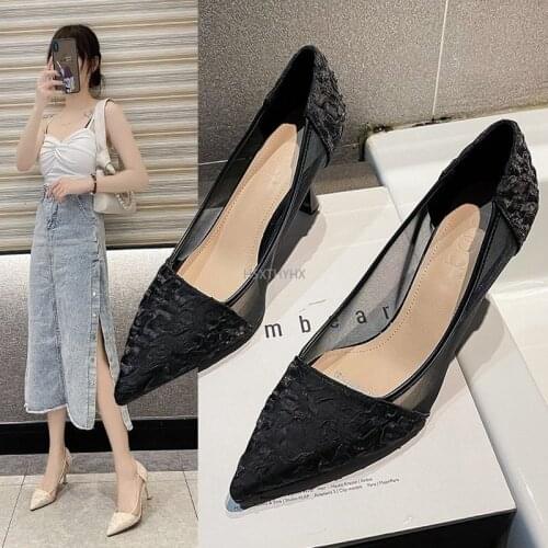 New Womens High Heels New Stiletto Heels Sexy Fashion Temperament Fairy Style Shallow Mouth Pointed Single Shoes Pumps