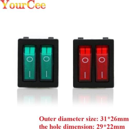1pc DIY Model KCD3 Double Boat Rocker Switch Toggle 6 Pin On-Off With Green Red Light 20A 125VAC Factory Online Wholesale Hot