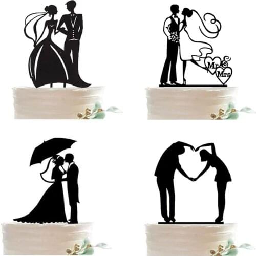 1Pcs Wedding Cake Topper Bride Groom Mr Mrs Black Cake Toppers Wedding Decoration Mariage Party Supplies