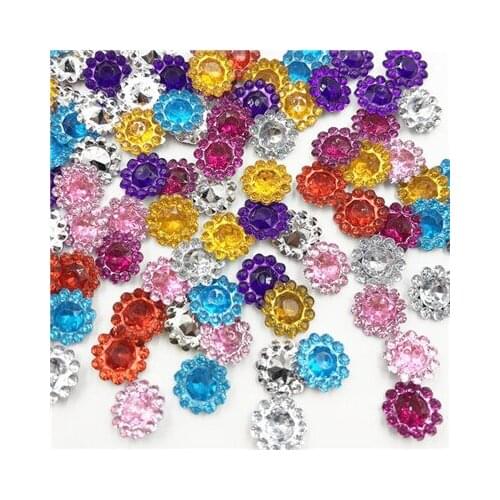100pc Mix Rhinestones Flower Flat Back Acrylic Gems Crystal Stones Sewing Beads