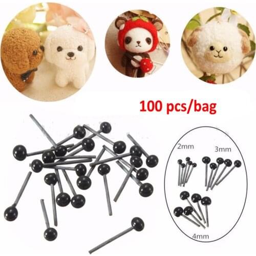100 Pcs/bag Glass Eyes 2mm / 3mm / 4mm Needle Felting Bears Dog Cat Plush Stuff Animals Dolls DIY Black Eyes Dolls Accessories