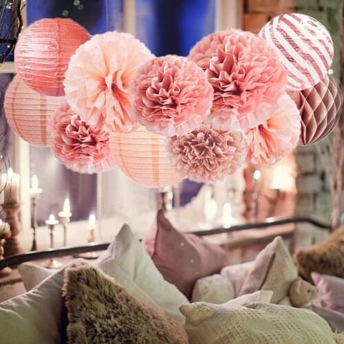 11pcs/set Bronzing Rose Gold Round Lantern Honeycomb Ball Folding Lantern Anniversary Birthday Bachelor Party Wedding Decoration
