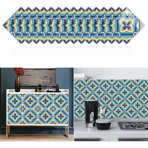 15pcs/set European Style Tiles Sticker Cabinet Kitchen Backsplash Bathroom Decoration Waterproof & Oil-proof PVC Art Wall Decals