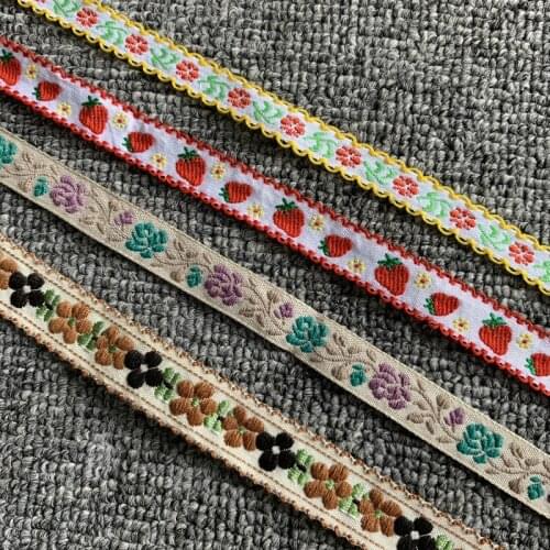 3YARD 5/8 INCH 12-20mm Khaki Flowers Strawberry Handmade Jacquard Ribbon Lace MJ200531