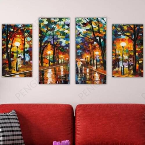 HD Prints Autumn Street Canvas Painting Home Decor 4 Pieces Abstract Poster Modular No Frame Pictures Wall Art For Living Room