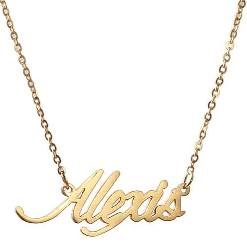 AOLOSHOW Name Necklace " Alexis " Women jewelry Gold color Nameplate Necklace Stainless Pendant Font Letters Name Necklace 2406