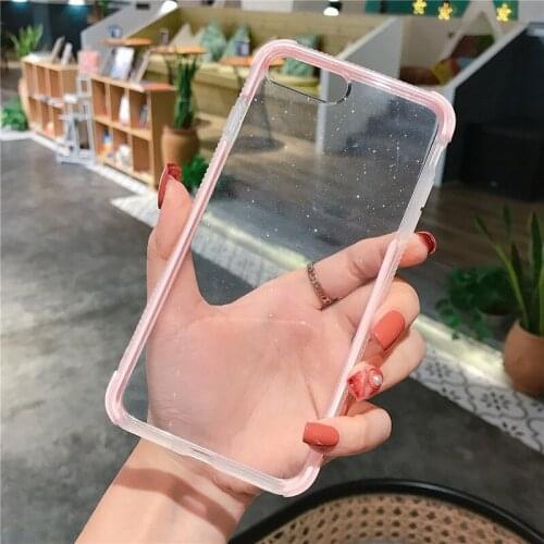 For iPhone 12 Mini 11 Pro Max Bling Glitter Transparent Silicone Case XR XS Soft Bumper Cover On 5 SE 6S 7 8 Plus