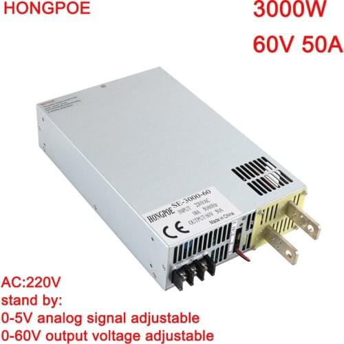 3000W 60V Power Supply 0-60V Adjustable Power 60VDC AC-DC 0-5V Analog Signal Control SE-3000-60 Power Transformer 60V 50A