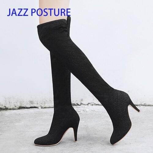 Women boot synthetic fiber Over The Knee Boots Sexy High Heels Shoes Woman Female Slim Thigh High Boots Botas Large size 35-43