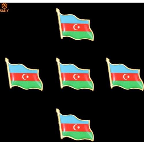 5Pcs Azerbaijan Waving National Flag Enamel Lapel Custom Brooch Euro Banner Collectible Patriot Pins Brooch Badge Jewelry