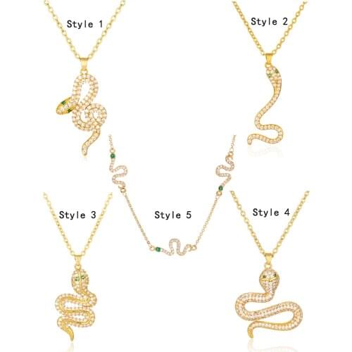 Top Quality Gold Color Fashion Charm Chain Jewelry Micro Mosaic AAA+ CZ Stones Dainty Snake Pendant Necklace For Women