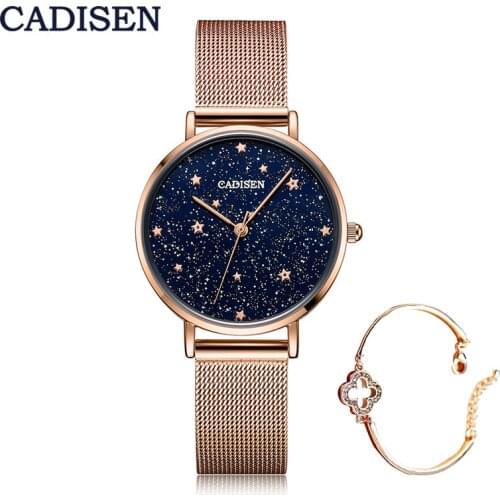 CADISEN Luxury Brand Women Watches Starry Sky Female Clock Quartz Wristwatch Stainless steel Fashion Ladies Waterproof Watch