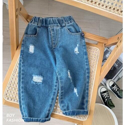 2021 new style girls boys denim pants autumn fashion kids long jean pants 1-7 years