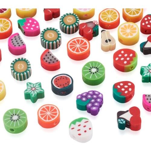 Fruits Environmental Handmade Polymer Clay Fruit Beads for jewelry making Mixed Color, 10~11x9~11x4~6mm, Hole: 1.5mm F70