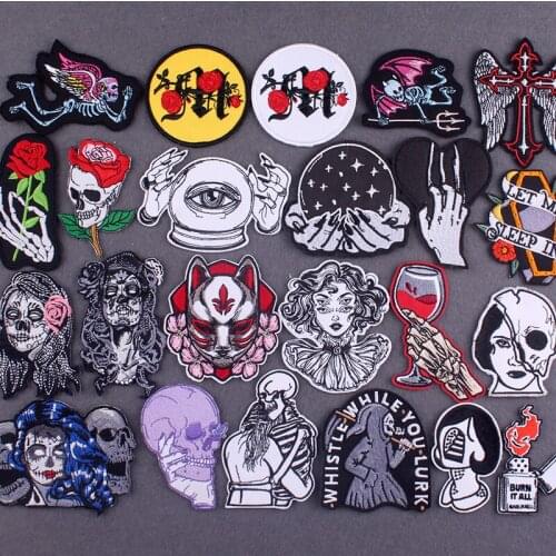 Gothic Patch Embroidery Patch Stripes Applique Accessory Punk Skull Iron On Patches For Clothing Patch DIY Patches On Clothes